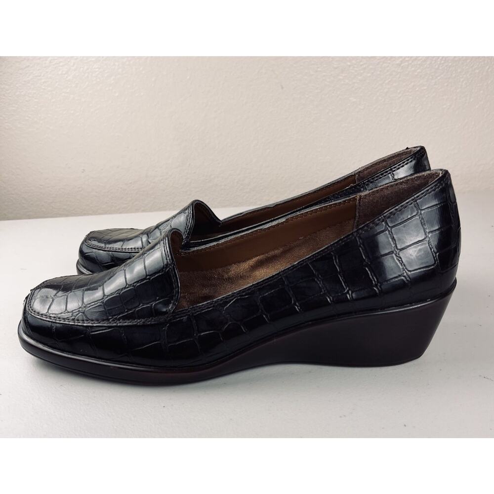 Aerosoles Women’s Loafers Brown Croc Embossed Slip On Comfort Shoes US 7 EU 37